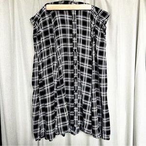 Black and White Plaid Challis Button Midi Skirt
